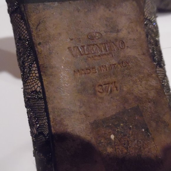 VALENTINO Garavani Caviar Crystal Lace Leather Italy Embellished Loafer Shoes - Picture 6 of 8